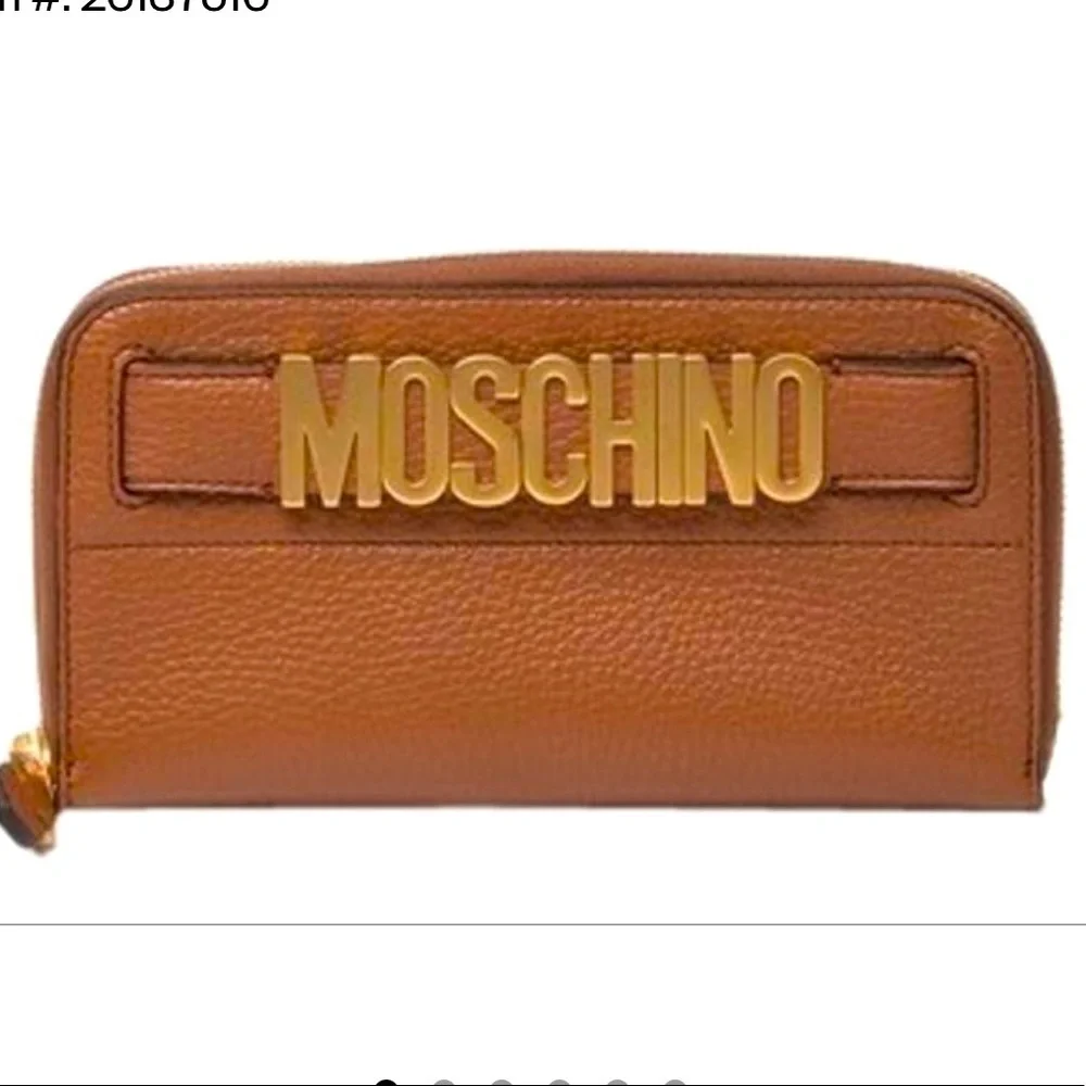 NEW MOSCHINO Brown logo Leather Zip Around Wallet